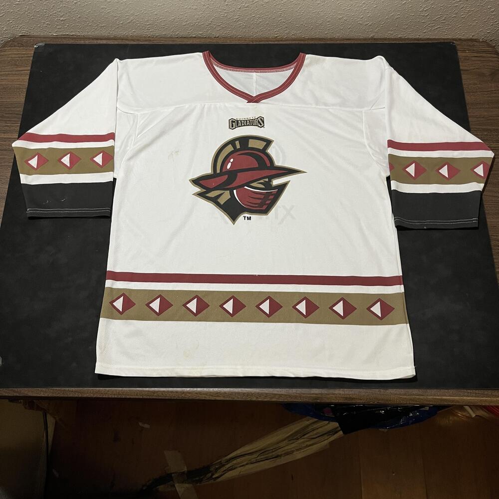 Gwinnett Gladiators Hockey Jersey Mens XL White Red ECHL Minor League Sponsor